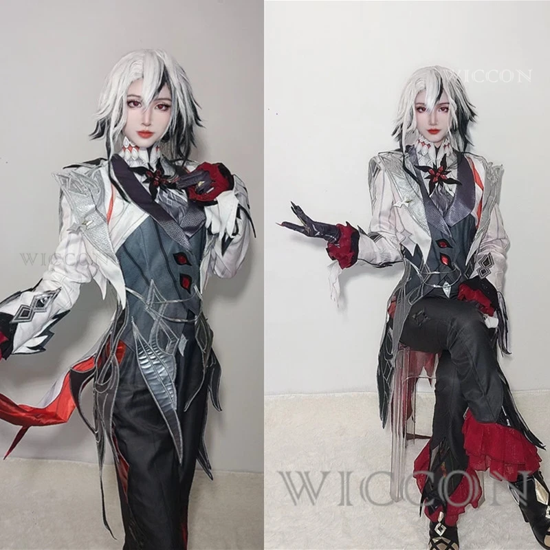 New Arlecchino Cosplay Costume Wigs Genshin Impact Fatui The Knave Arlecchino Uniform Eleven Fatui Harbingers Costume Outfit