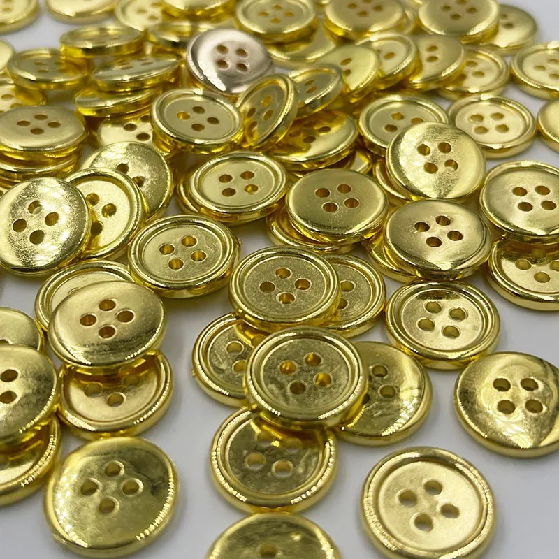 50 pcs Gold Plastic Buttons 15mm Sewing Craft 4 Holes PT190