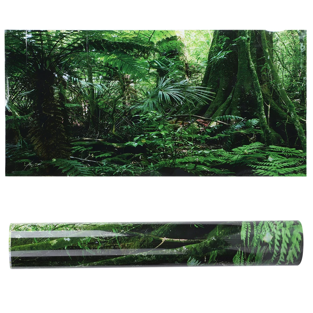 PVC Reptile Box Rainforest Background Poster Fish Tank Wall Picture Painting Decoration Self Adhesive Sticker(76*46cm )