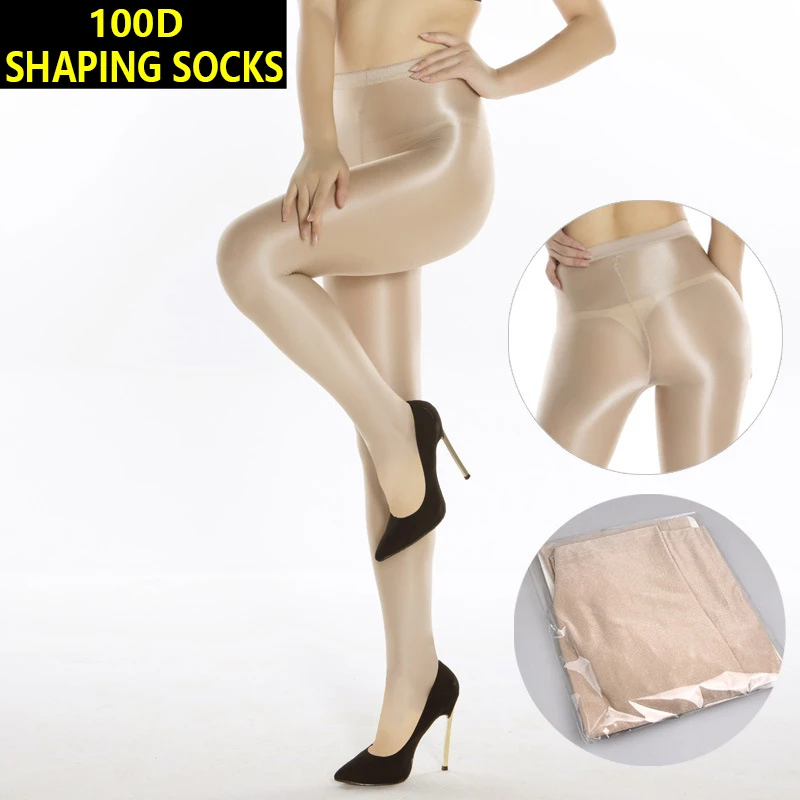 SHAPING SOCKS Oil Flashing Stockings Women Sexy Glossy 100D Pantyhose Yoga Pilates Shining Socks Tights Pearlescent Oily Socks