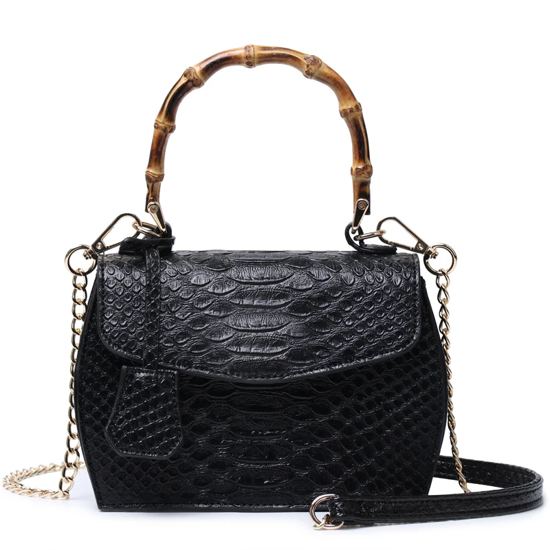 Hot Sales Snake Bamboo Handbag Women Leather Python Shoulder Bag Summer Tote Hand Bags