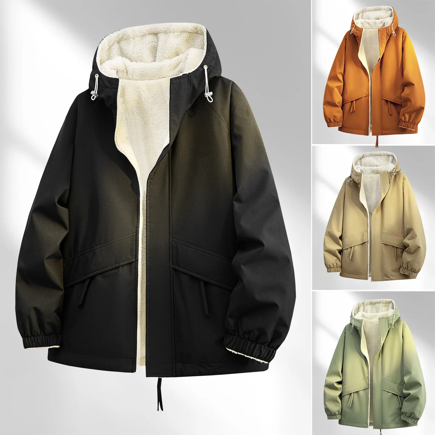 

ex Hooded Cotton Jaet Lamb Velvet Outdoor Two-Way Wear Tactical Coat Men's Faionable Loose Fit Polyester Fiber