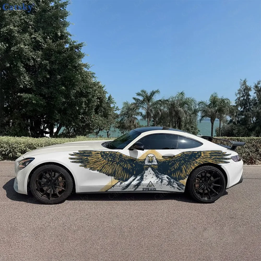2pcs Hand-drawn Retro Eagle Shadow, Durable, Fade-resistant, Enhance Vehicle Aesthetics With Bold Artistic Design Car Vinyl Wrap