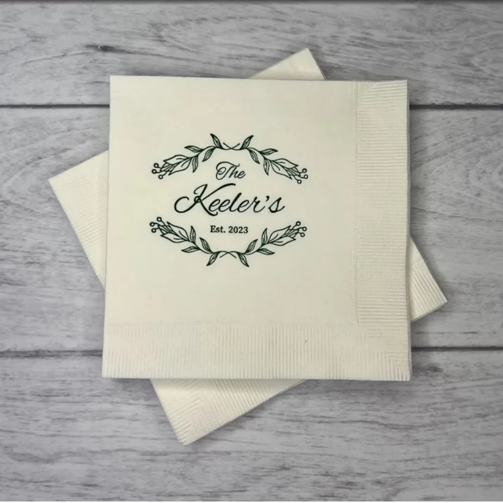 

50Pcs Personalized Wedding Cocktail Napkins- Modern Script Names, Bride Shower Rehearsal, Anniversary Party Luncheon Napkins