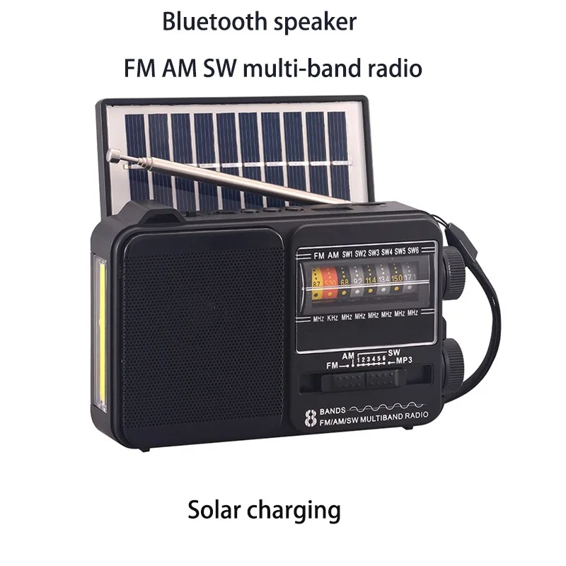 ミニポータブルFM AM SWラジオソーラー充電緊急ラジオワイヤレスBluetoothスピーカーMP3音楽プレーヤーTFカードUディスク対応