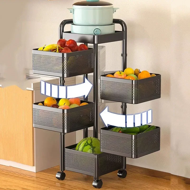 Swivel Shelves Trolleys Floor Fruit Vegetable Baskets Multi-layer Trolley Storage Carellino Con Rotelle Kitchen Furniture