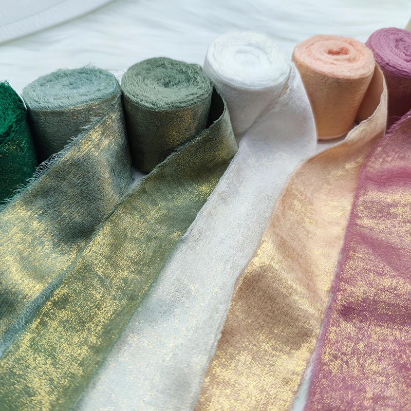 Sparkling Ribbon Chiffon Silk With Hand Torn Raw Edge Bouquet Bridal Gift Packaging Ribbon Wedding Decoration DIY Crafts 