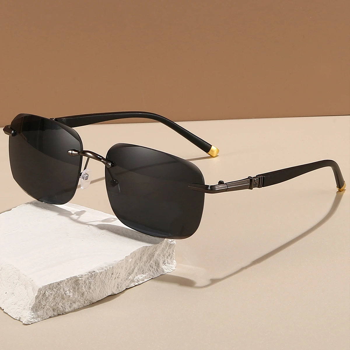 GM LUMIAS Randlose Quadratische Sonnenbrille Männer Mode Vintage Einfarbig Casual Shades Frauen Trendy Luxus Marke Design Sonnenbrille