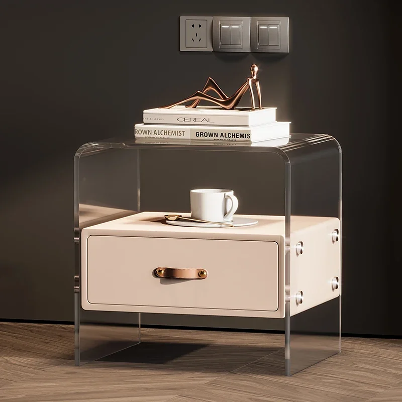 Acrylic bedside table Solid wood storage Modern simple multi-functional cream style High value corner creative small side cabine