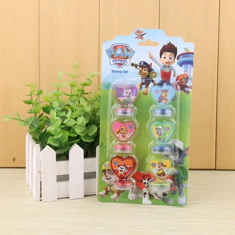 6pcs/set Paw Patrol Cartoon Stamp Unit Rescue Puppy Ryder Chase 3D Waterproof Childrens Toy Stamp Elementary Birthday Xmas Gift