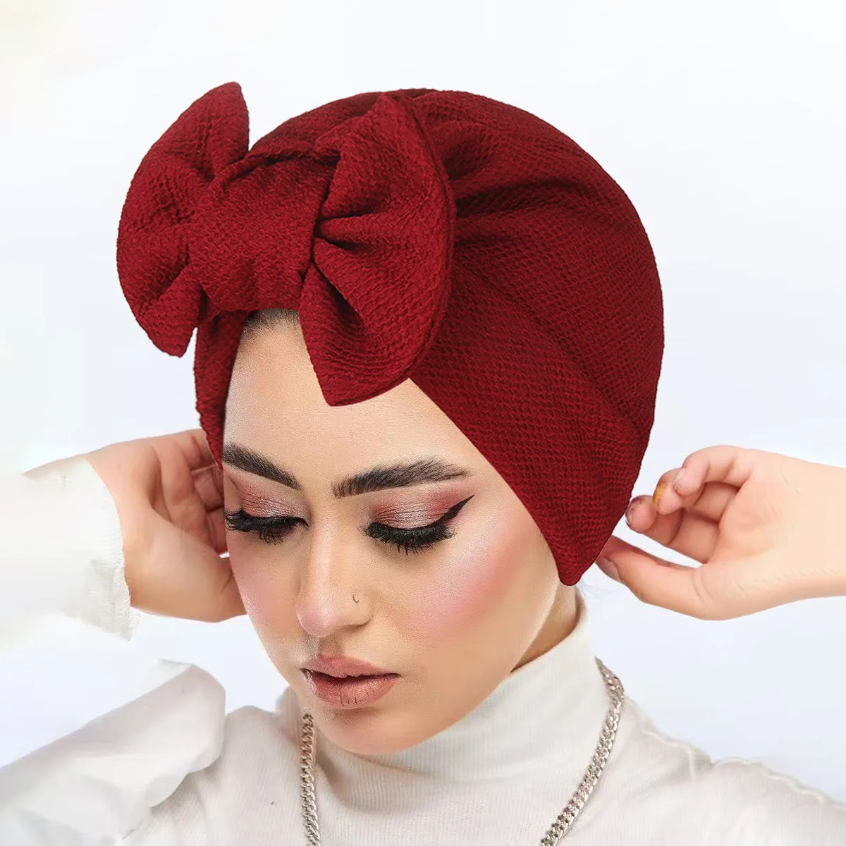 Frauen Muslimischen Hijab Bogen Turban Indischen Hut Mützen Motorhaube Krebs Chemo Kappe Haarausfall Kopftuch Headwear Stirnband Turbante Mujer