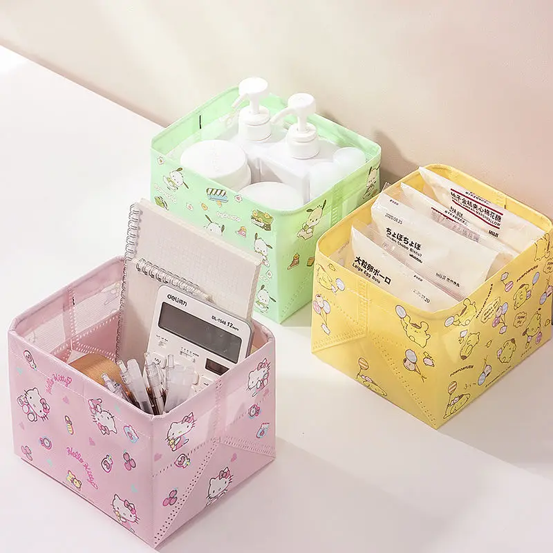 3Pcs Kawaii Sanrio Hellokitty Storage Box Cinnamoroll Kuromi Cute Kitchen Bedroom Storage Cosmetic Arrange Sundries Toys Girls