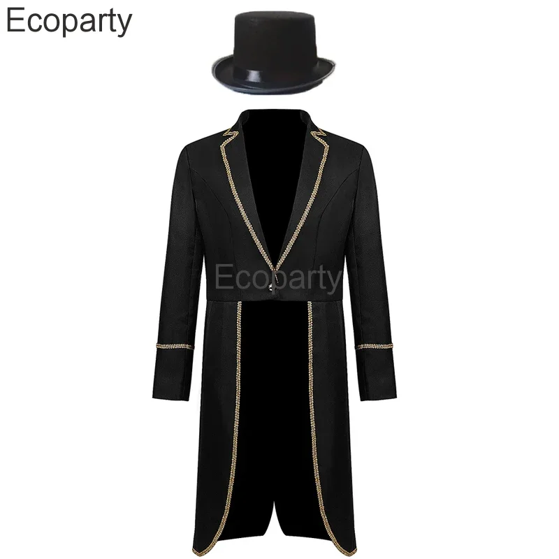 Herren mittelalter liches Kostüm Vintage Steampunk Frack Jacke mit magischen Hut Magier Cosplay Gothic Mantel Halloween Karneval Kostüme