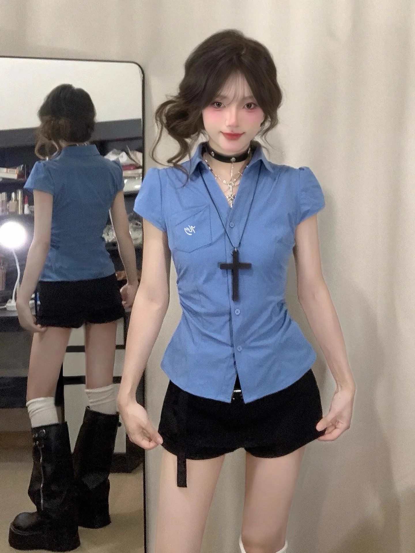 

Ретро-американский топ в стиле Y2K для женщин: летняя облегающая футболка с утягивающим эффектом на талии, оригинальный дизайн, хлопок