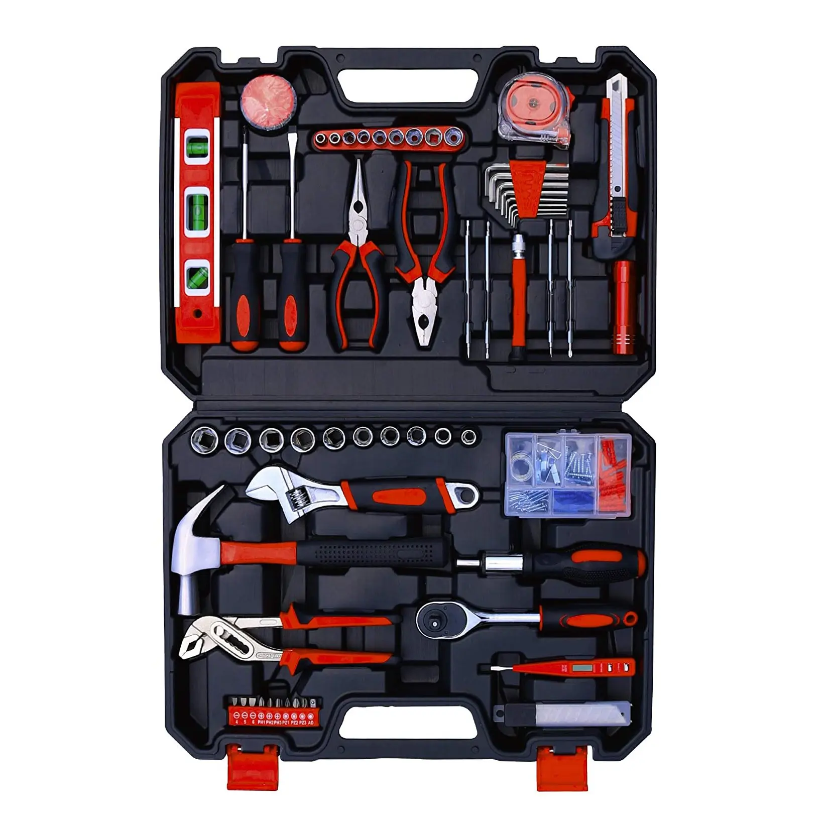 120 Pcs Household Repair Tool Kit Ratchet Wrench Hand Tool Set with Plastic Toolbox for College Homeowner