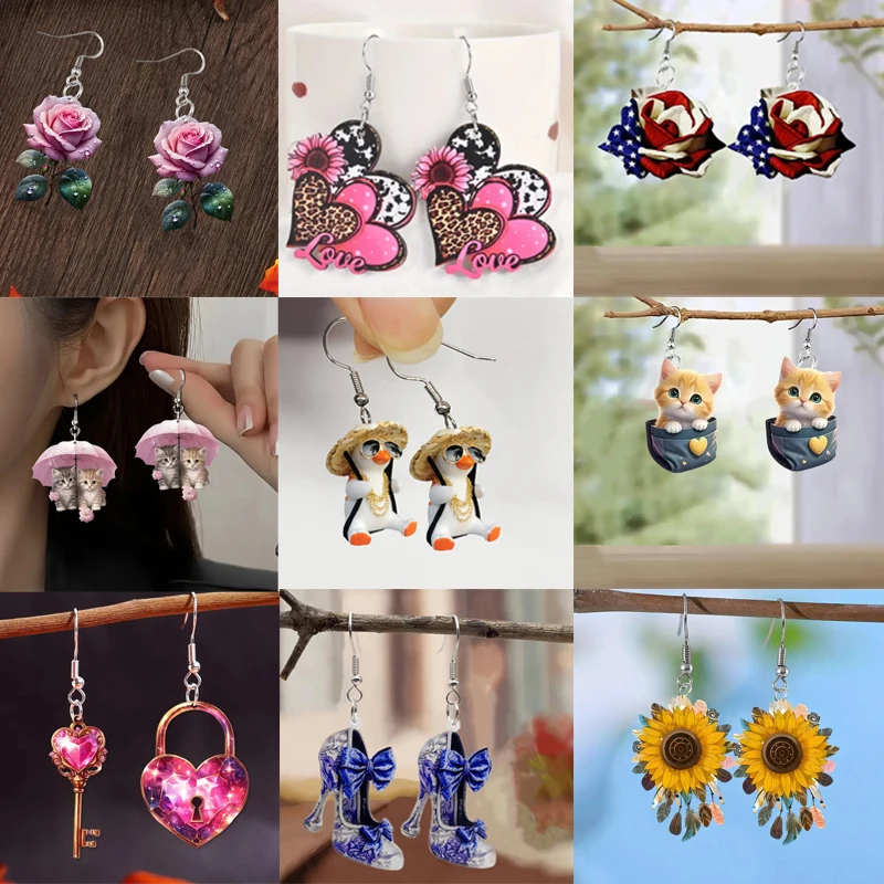 Fashion Acrylic Cute Small Animals Earrings Women 2D Flat Acrylic Cat Earrings Unique Fashion Accessories for Personality Gifts