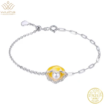 WUIHA 925 Sterling Silver Yellow Sea Shell Round 8MM Pearl Synthetic Moissanite Charm Bracelets for Women Dropshipping WUIHA 925 Sterling Silver Yellow Sea Shell Round 8MM Pearl Synthetic Moissanite Charm Bracelets for Women Dropshipping