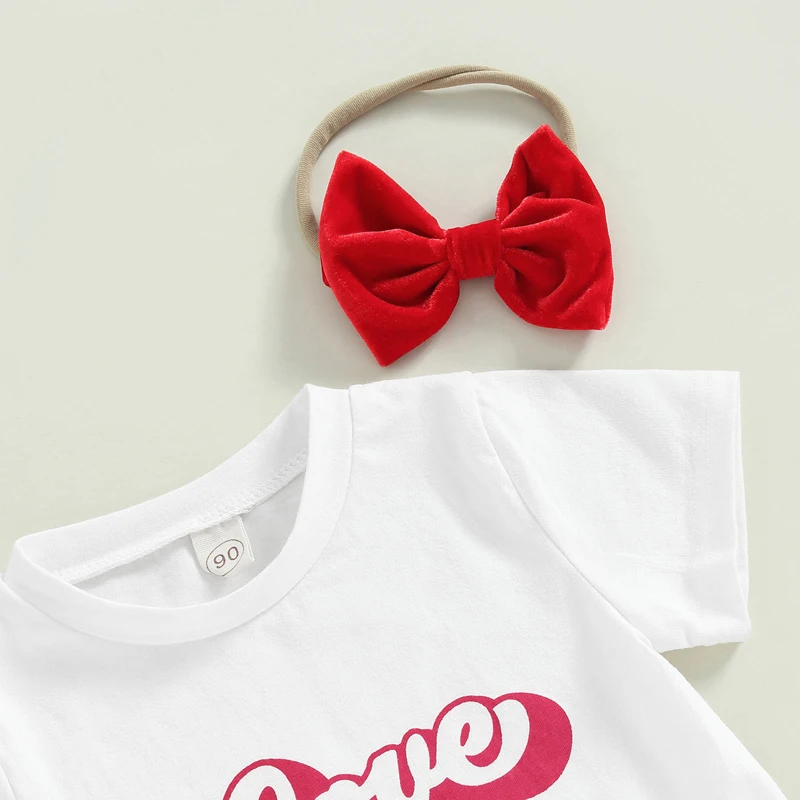 

Valentine s Day Children Girls Outfit Set with Letter Print Tee Velvet Flare Pants and Matching Headband - 3 Piece Ensemble