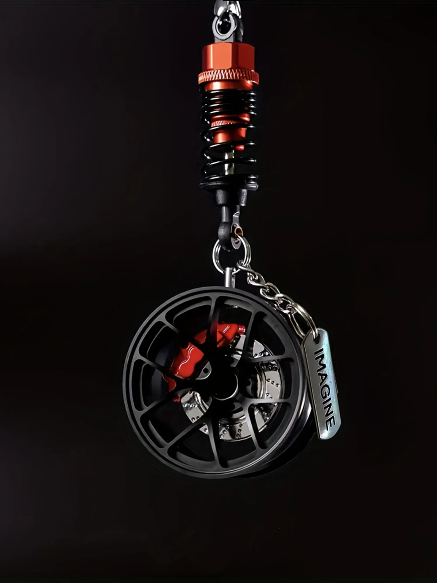 Creative Car Wheel Shock Absorber Ornament, Cool Rearview Mirror Pendant, Simulated Brake Disc Motorcycle‑Style Hanging Decor