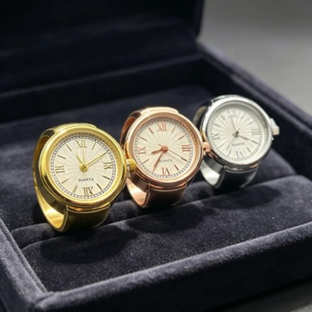 Vintage Y2K  Watch Rings For Women Men Quartz Watch Mini Watch Couple Punk Elastic Band Mini Watch Ring Gift