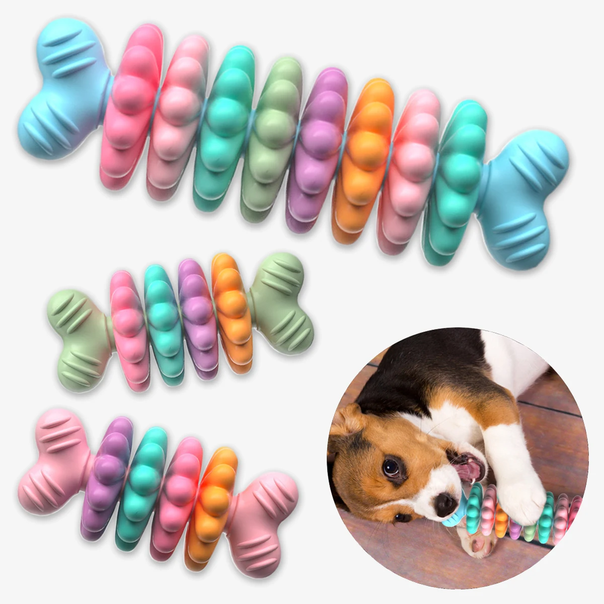 Dog Bone Chew Toys Teeth Cleaning Chew Stick Durable Rubber Interactive Bone Chew Toys Anti-bite Puppy Toy Pet Dog Accessory