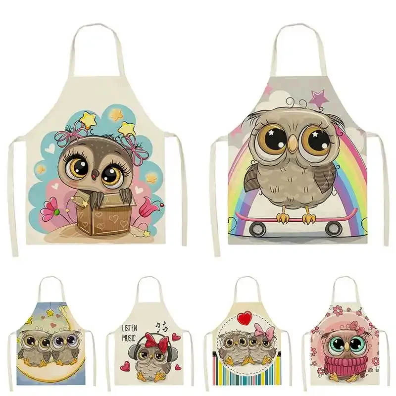 Cartoon Owl Printed Kitchen Apron Antifouling Waterproof Sleeveless Home Cleaning Tools Restaurant Chef Bib Cooking Accessories