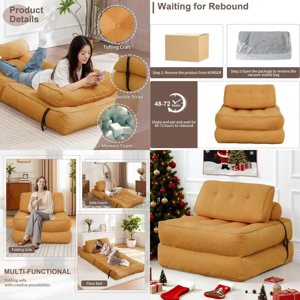 

Extra Wide Convertible Sleeper Chair, Foldable Couch with Back Support & Pillow, Futon Mattress for Living/Bedroom, Adult-Sized,