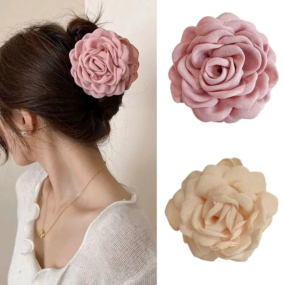 

1PC Fabric Rose Flower Hair Claw Flowers Grab Clamps Barrette Sweet Hair Clip For Women Girls Shark Clip Hair Accessories