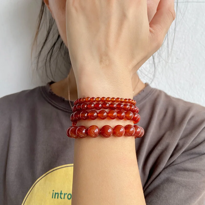 1PC Red Agates Bracelet 4/6/8/10MM Natural Agates Carnelian Stone Bead Stretch Bangle High Quality Jewelry Gift For Women Men
