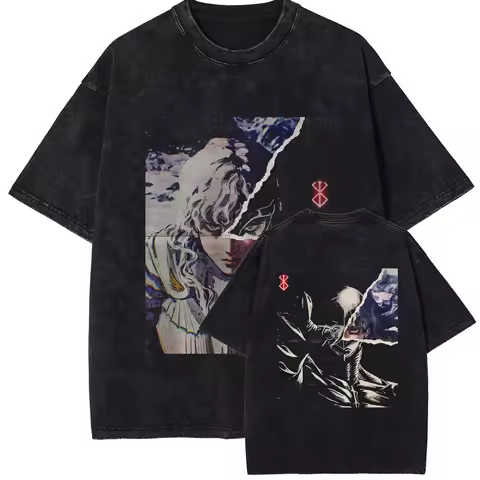 Aicd Washed Berserk Griffith T-shirt Harajuku Oversized Y2k Men T Shirt High Quality Cotton Short Sleeve Tees Men Women Clothing