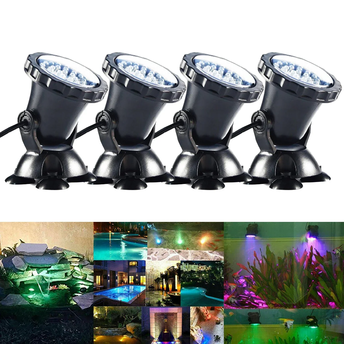 

4-in-1 Aquarium Waterproof Light Submersible Underwater Spotlight with Remote Control for Fish Tank Garden Fountain Decorative