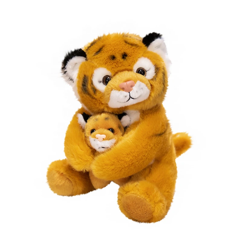 Simulation Mutter & Kind Tiger Plüsch Spielzeug Weiche Wilde Tier Weiß Braun Tiger Handpuppe Puppe Cartoon Rucksack für Kinder kinder