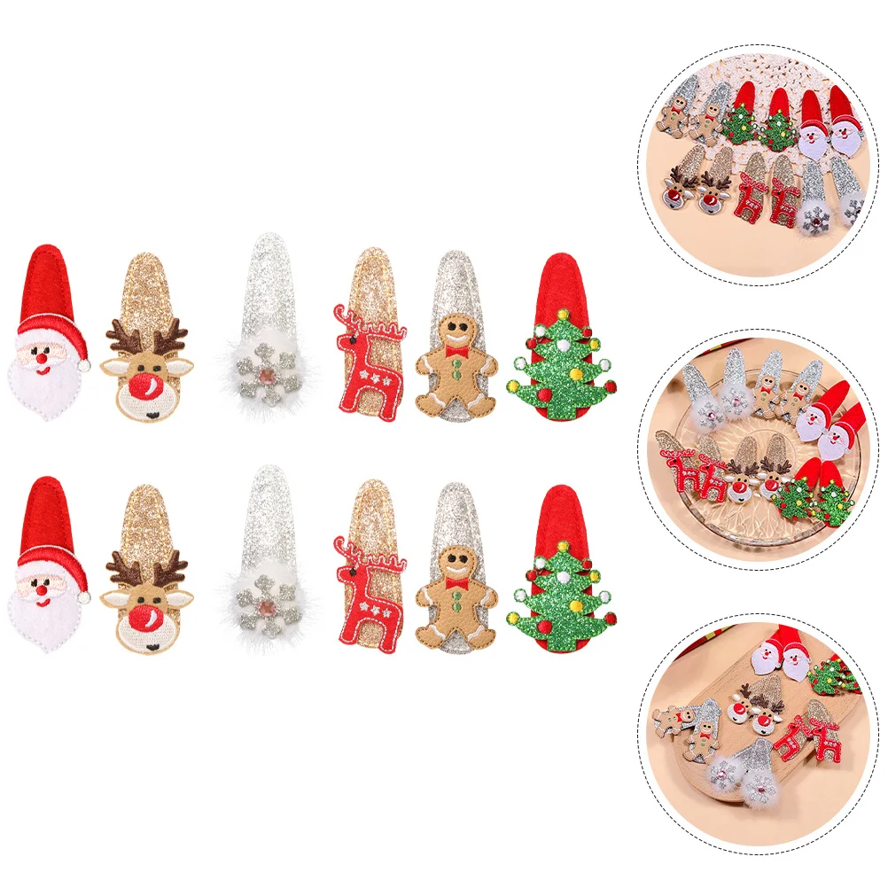 

12Pcs Christmas Hair Clips Holiday Barrettes Sequins Small Hair Accessories Antler Snowflake Tree Party Favor Hairpin