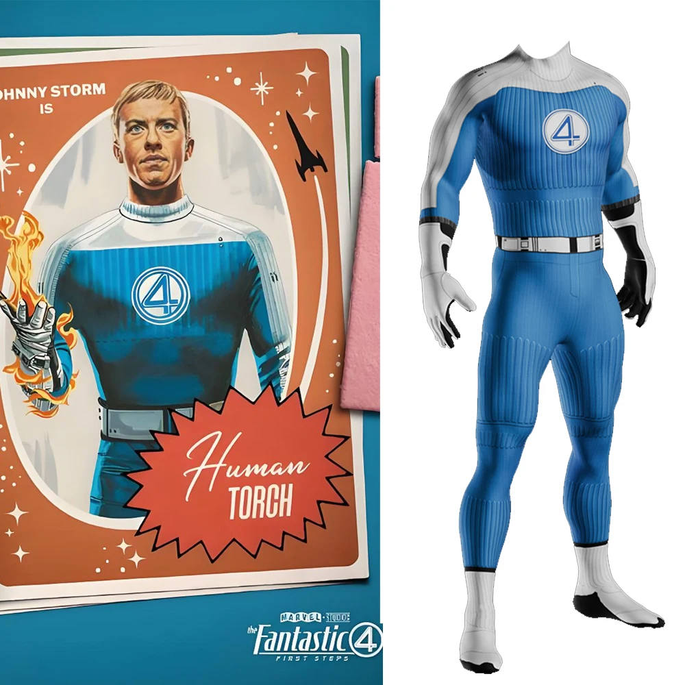 

2025 Fantastic 4 Four Cosplay Human Torch Jonathan Storm Costume 3D Printed Spandex Zentai Suits Outfits Halloween Costume Adult