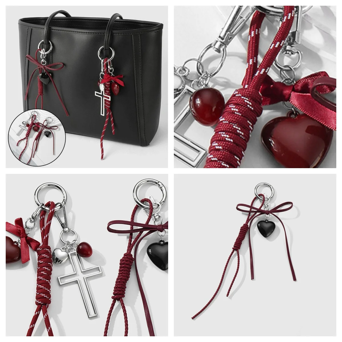 

Useful Keychain Small Bag Hanging Decor Sweet Bag Pendant DIY Bow Heart Shape Weaving Rope Plush Charm Chain Phone Ornament