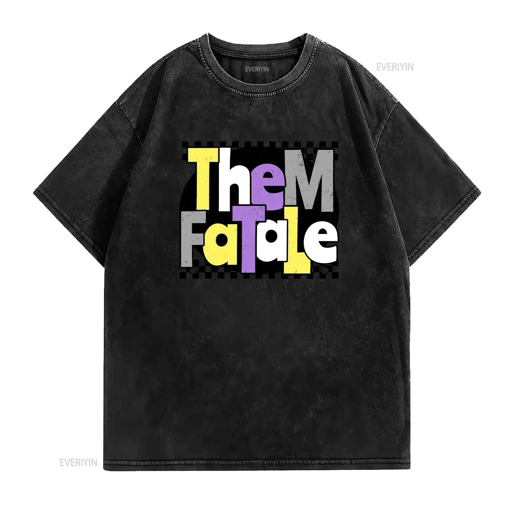 Streetwear The M Fatale Colorful Slogan Print Casual T Shirt vintage Washed streetwear designer clothes graphic Versatile