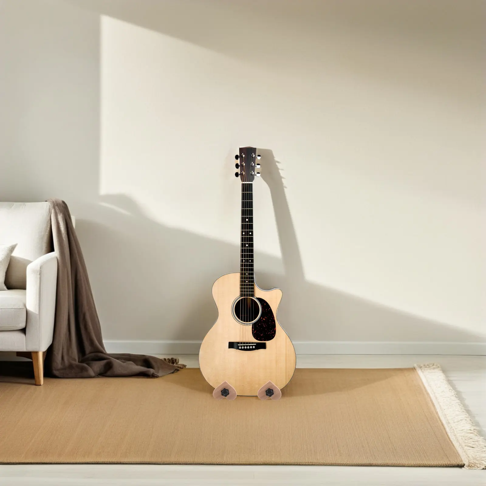 2Pcs Wooden Acoustic Guitar Stand Beech Wood Adjustable Holder for Electric Bass Ukulele Floor Display Studio Home Decor