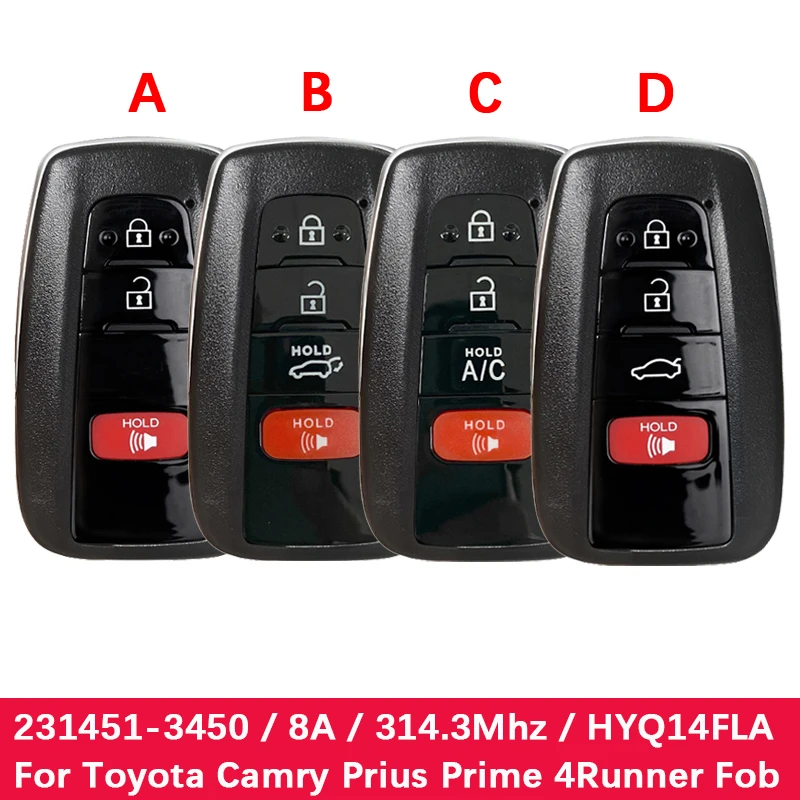 CN007332 Smart Keyless Remote Key Fob 8A Chip 314.3Mhz HYQ14FLA 231451-3450 For Toyota Camry Prius Prime 4Runner RAV4 Highlander