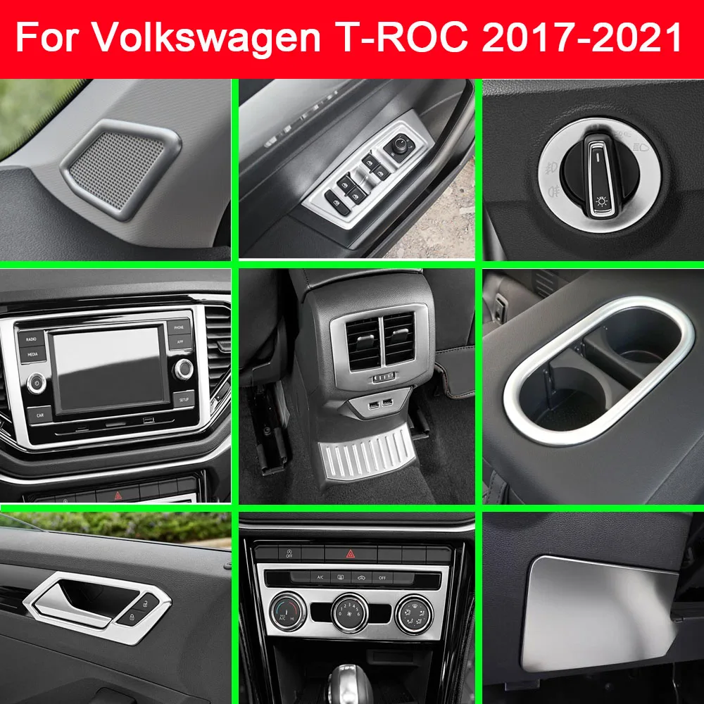 Steel Front Shift Stall Paddle Cup Cover Inner Handle Bowl Trim Frame For Volkswagen VW T-ROC TROC 2017 2018-2019 2020 2021 2022