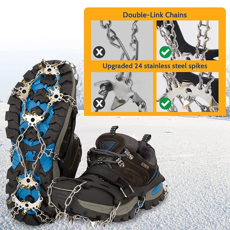 Crampons, Ice Cleats Traction Snow Grips For Boots Shoes Women Men,Upgraded Anti Slip 24 Stainless Steel Spike