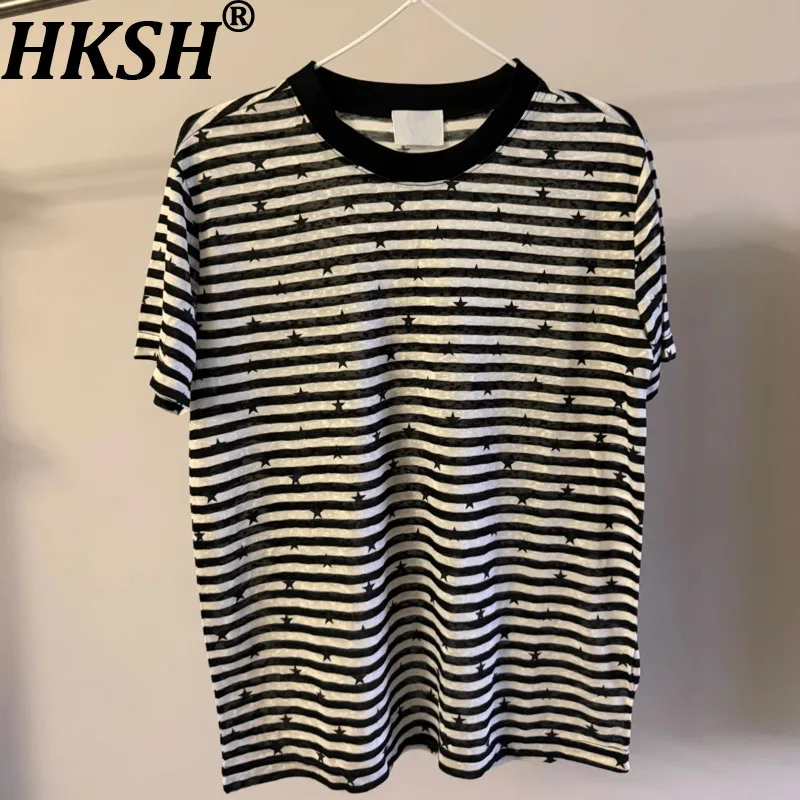 HKSH Summer New Men's Tide Chic Ins Punk Vintage Star Striped Short Sleeve T-shirt Skinny Casual Versatile Fashion Tees HK26514