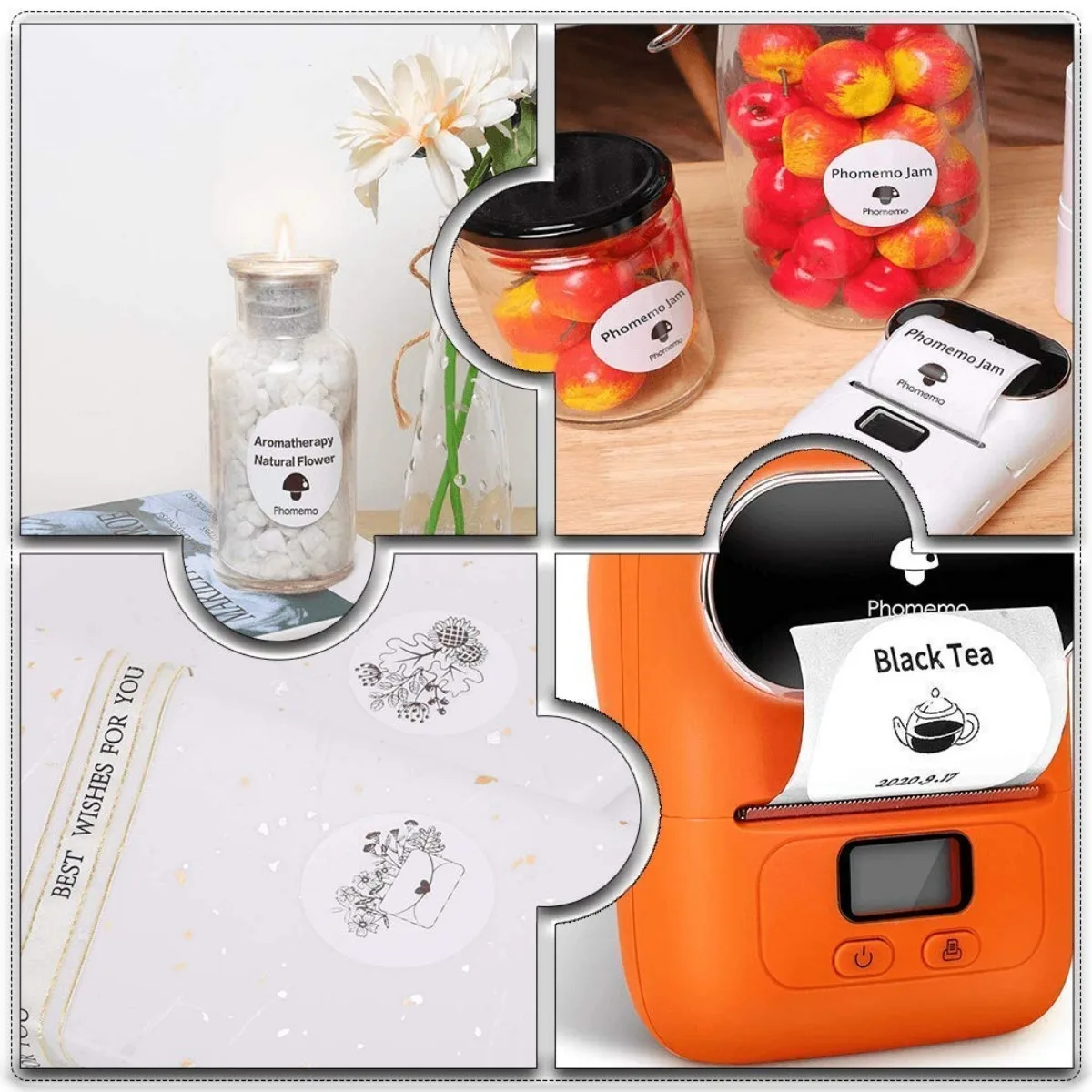 3PCS 50x50mm Round Multicolor Thermal Adhesive Labels - Waterproof/Oil-Proof, Fit M110/M120/M200/M221/M250, Home/Office 140/Roll