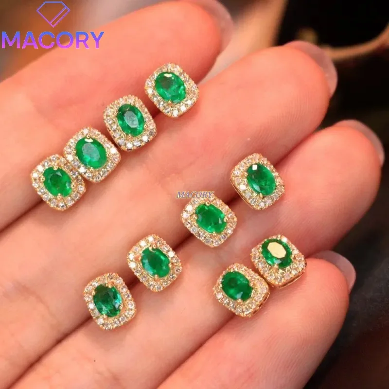 

Natural Emerald Stud Earrings 4mm * 5mm 925 Sterling Silver Classic Simple Jewelry Exquisite Engagement Wedding Jewelry