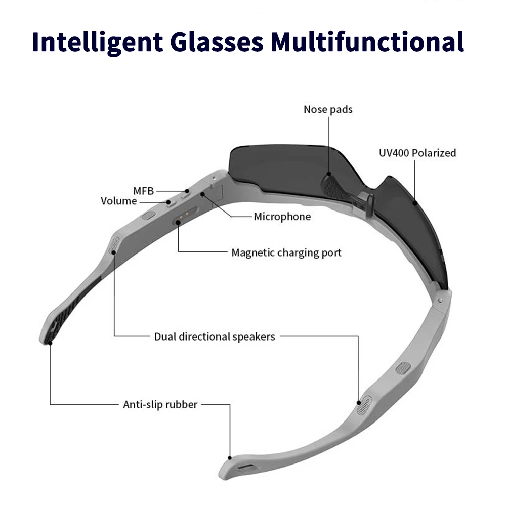 Intelligent Bluetooth Glasses Wireless Headphone Bluetooth Sunglasses Cycling Headset Calling Music Anti-Blue Eyeglasses Gray