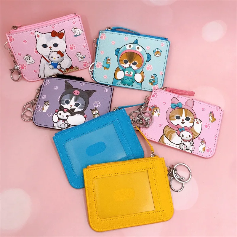 Anime Mofusand Card Holder Coin Purse Cartoon New Shark Cat Cross-Dressing Sanrio Work Id Badge with Key Ring Card Holder Wallet