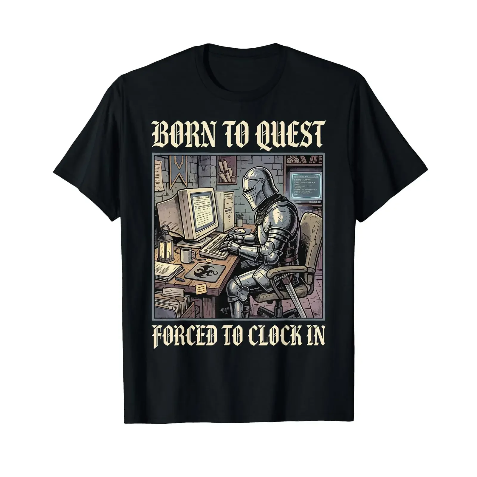 Born to Quest Forced Clock in T Shirt vintage Washed Soft Stretched homme Slightly Top For Everyday Wear streetwear fashion