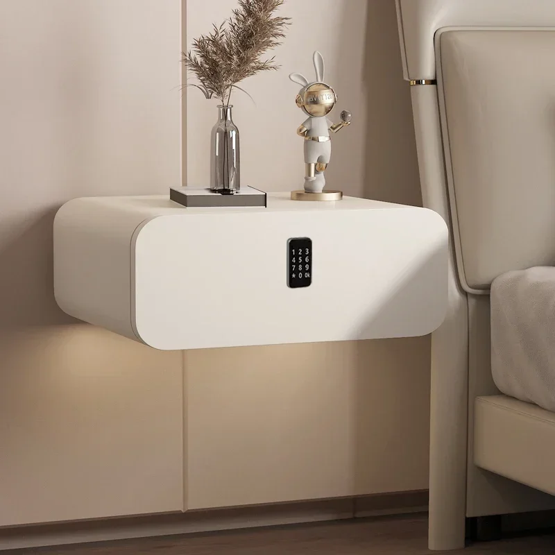 *Modern Simple Small Smart Home Bedroom Suspended Bedside Table Storage Locker Furniture Solid Wood Suspended Bedside Table