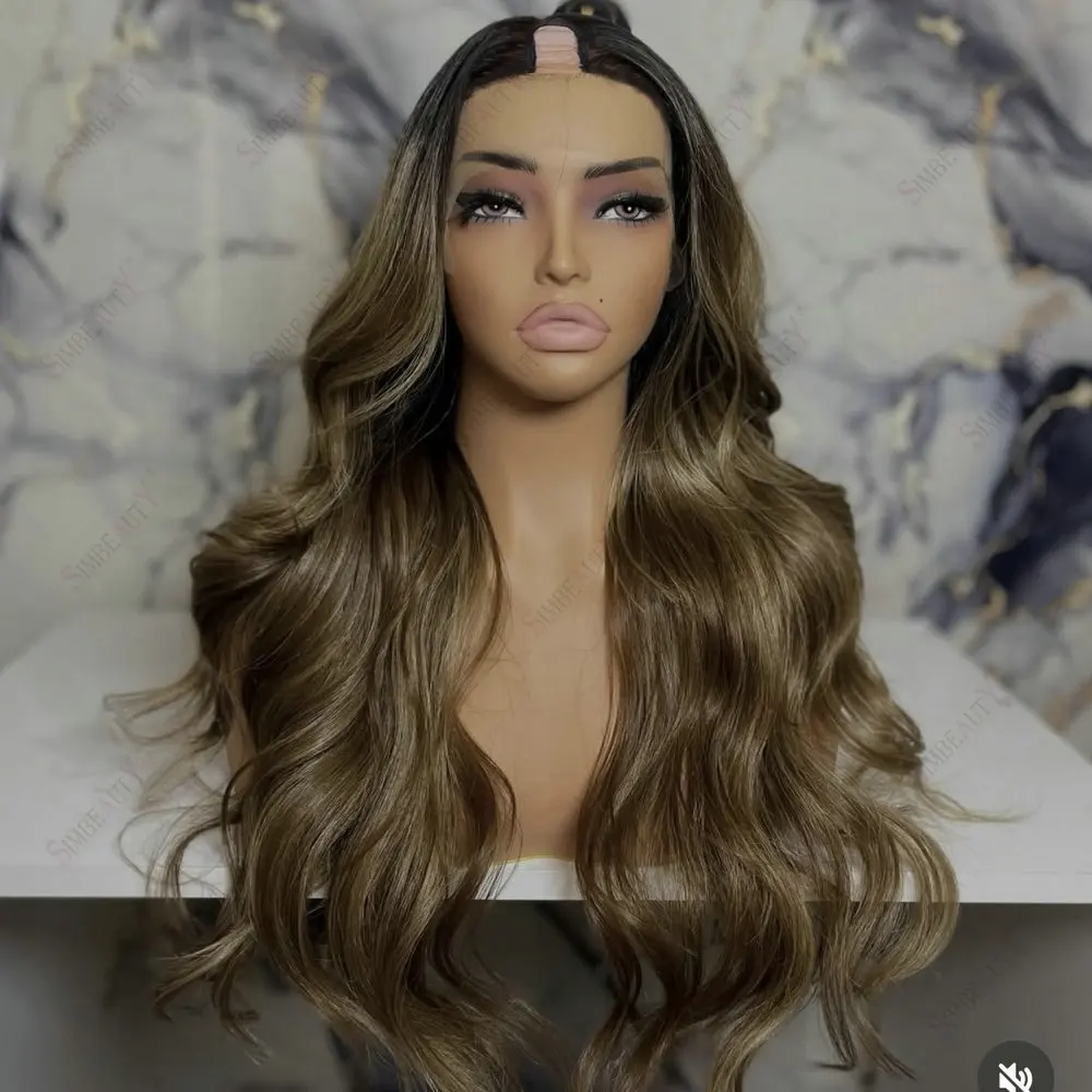Helles Aschbraun mit Highlights, locker gewellt, 100 % Echthaar, 1x4-Größe, U-Teil-Perücken, klebefrei, 200 Dichte, V-Teil-Perücken, verstellbar mit Clips – Detail 2