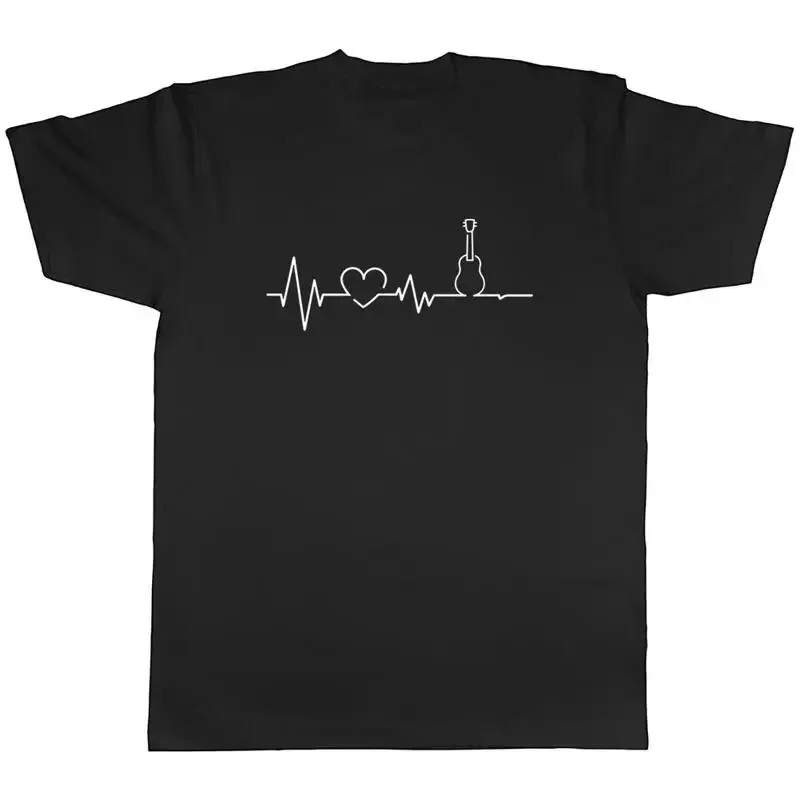 Heartbeat Ukulele Mens T-Shirt Love Uke Guitar String Instrument Tee Gift