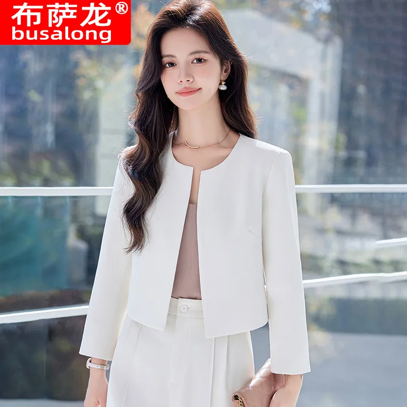 

White Short Suit Coat for Women2024Spring and Autumn Small High-Grade Temperament Goddess Style Professional Tailored Suit Suit